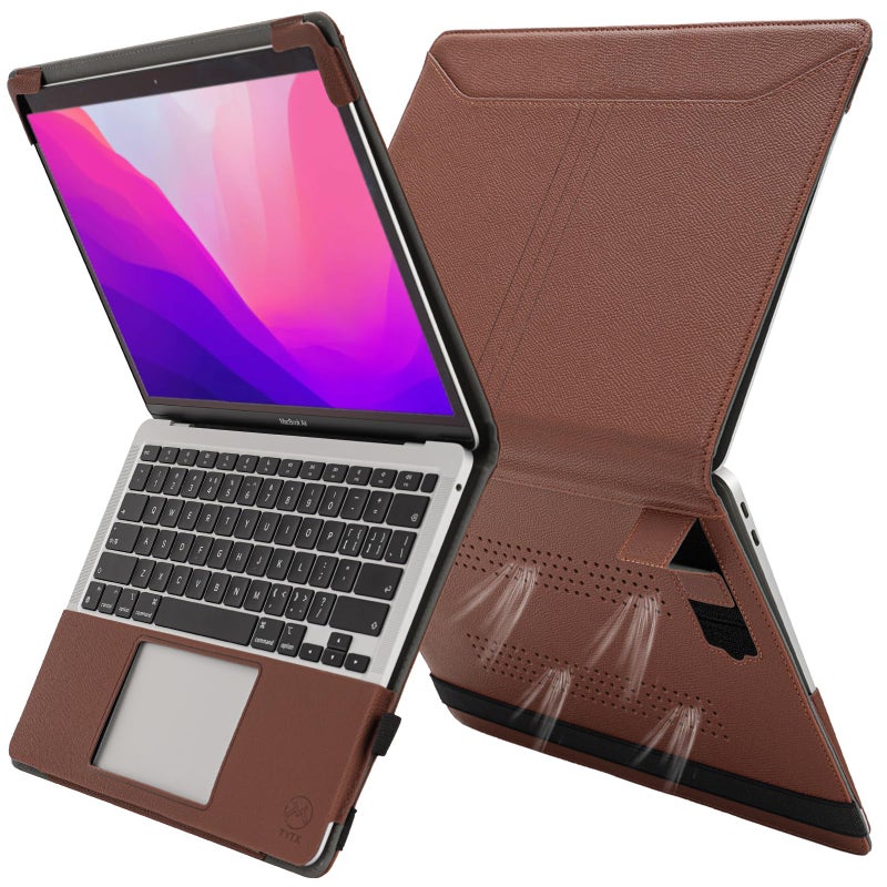 TT TYTX TYTX Compatible with MacBook Air 13 Inch Case, PU Leather MacBook Air Cover for Model A2337 M1 A2179 A1932 2018-2021 Retina Display Touch ID, with Vents and Stand Function, Brown - Image 1